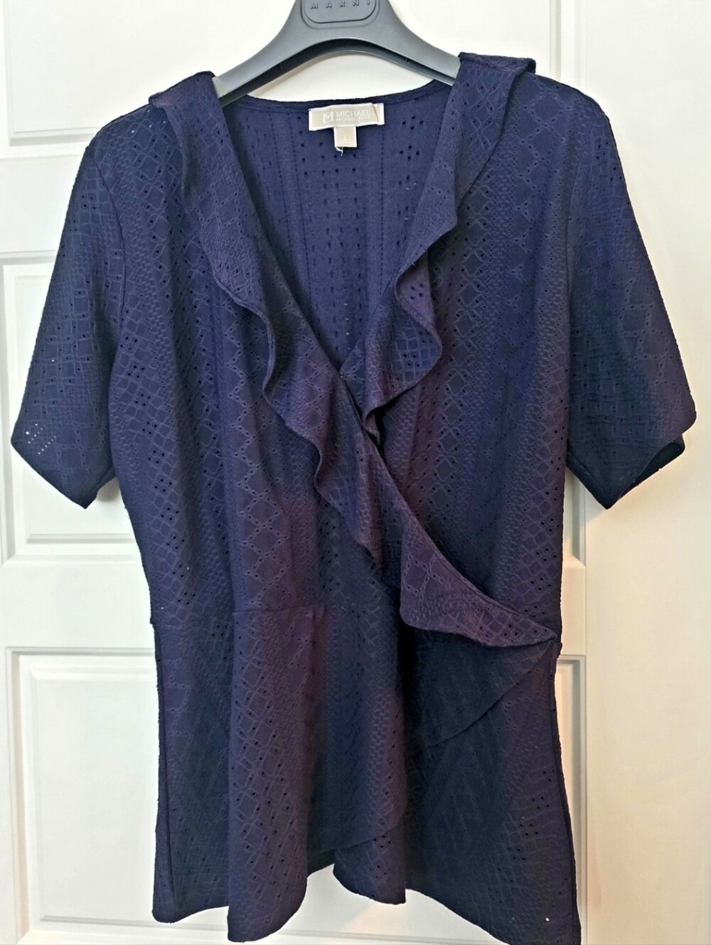 MICHAEL Michael Kors Navy Eyelet Faux Wrap Top